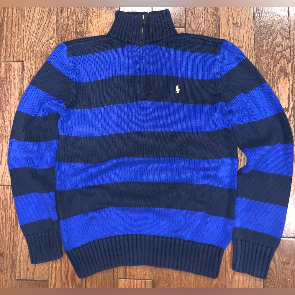 Polo‎ Ralph Lauren Blue & Navy Striped 1/4 Zip Sweater Size L (14–16)